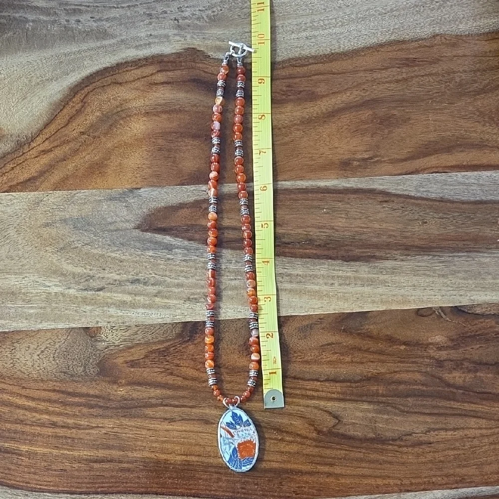Broken China and Carnelian Beaded Necklace - Picture 6 of 6